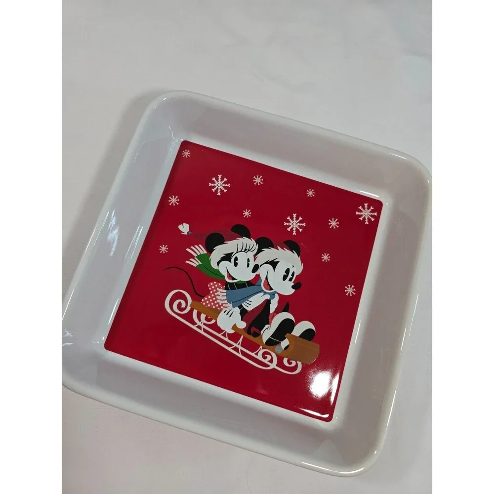Disney Mickey And Minnie Mouse Sleigh Christmas Baking Casserole Dish Holiday